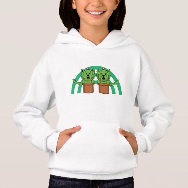 Kawaii Niedlich Cat Cactus Pflanze Pet Hoodie (Vorderseite)