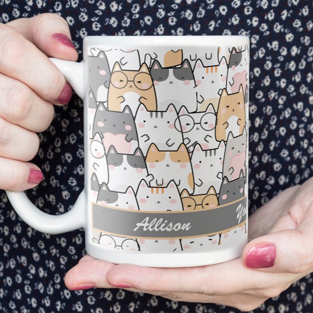 Kawaii Niedlich Cats Muster Personalisiert Kaffeetasse (Von Creator hochgeladen)