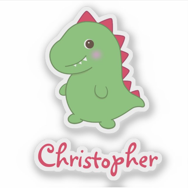 Kawaii Niedlich Chibi Green Dino T-Rex Name Aufkleber (Vorderseite)