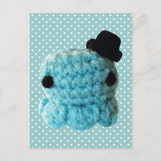 Kawaii Niedlich Crochet Amigurumi Octopus Top Hat  Postkarte (Vorderseite)