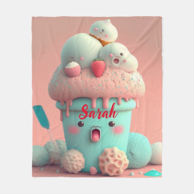 Kawaii niedlich-Eiscreme-Tasse-Schild Fleecedecke (Vorderseite)