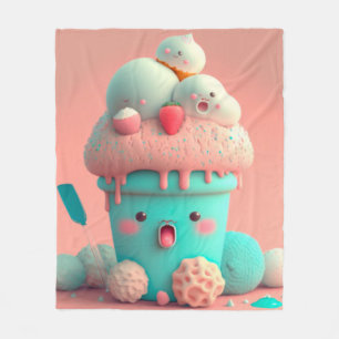 Kawaii niedlich-Eiscreme-Tasse-Schild Fleecedecke