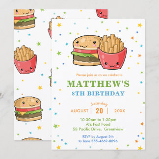 Kawaii Niedlich Fast Food Burger Party Boy Birthda Einladung