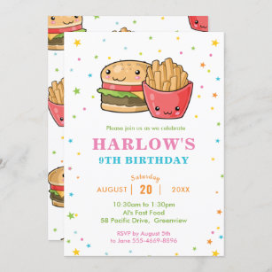 Kawaii Niedlich Fast Food Burger Party Girl Geburt Einladung