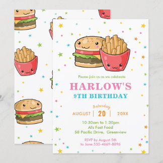 Kawaii Niedlich Fast Food Burger Party Girl Geburt Einladung
