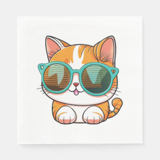 Kawaii Niedlich Happy Colorful Cat mit Sonnenbrill Serviette