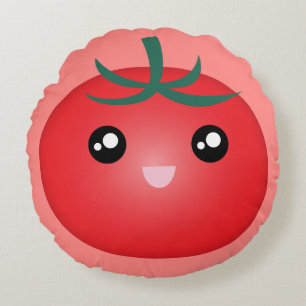 Kawaii Niedlich Happy Face Tomato Cartoon Rundes Kissen