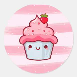 Kawaii niedlich Japanisch rosa Cartoon Cupcake-Ess Runder Aufkleber