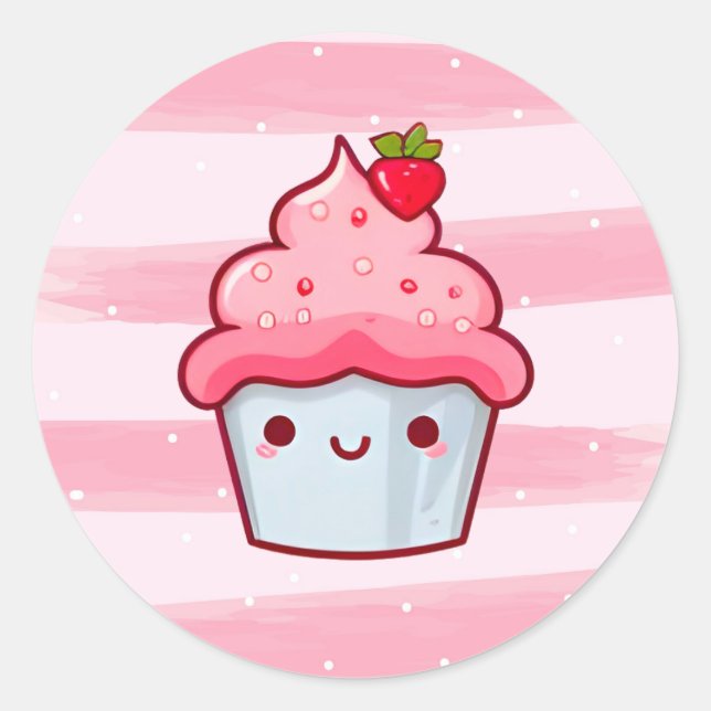 Kawaii niedlich Japanisch rosa Cartoon Cupcake-Ess Runder Aufkleber (Vorderseite)