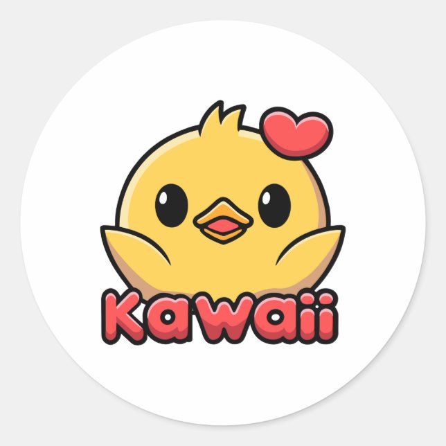 Kawaii! Niedlich Kawaii Baby Chick Cartoon Runder Aufkleber (Vorderseite)