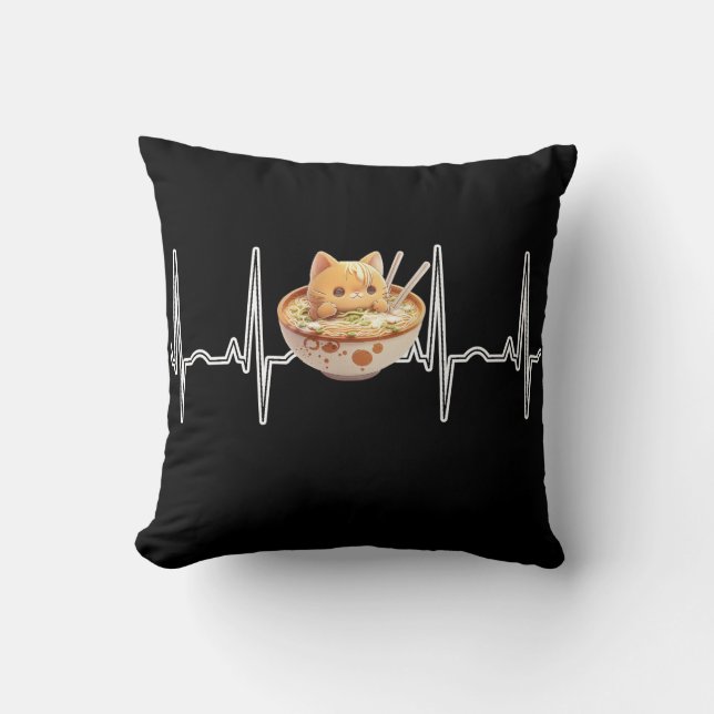 Kawaii Niedlich Kitten Ramen EKG Heartbeat Otaku A Kissen (Vorderseite)