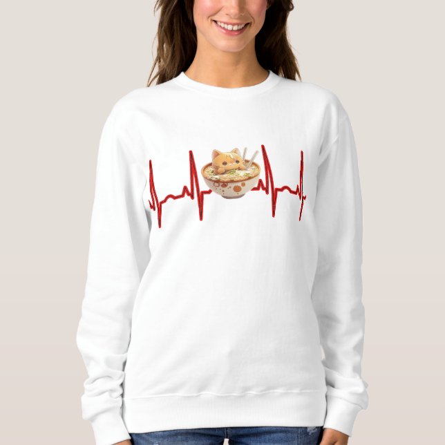 Kawaii Niedlich Kitten Ramen EKG Heartbeat Otaku A Sweatshirt (Vorderseite)