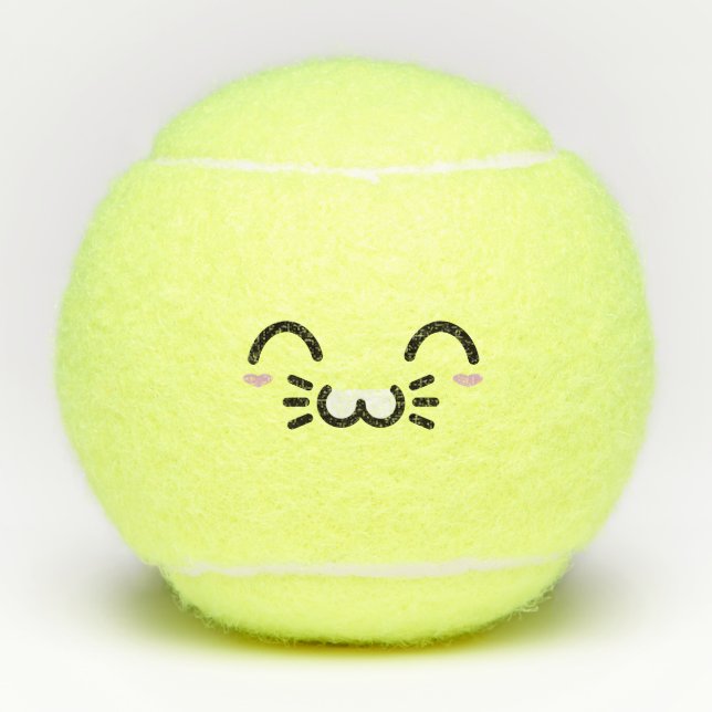 Kawaii Niedlich Lächeln Emoticon Emoji Bunny Face Tennisbälle (Vorderseite)
