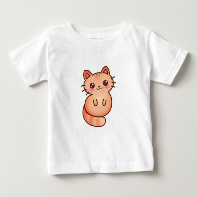 Kawaii Niedlich Orange Cat Illustration Baby T-shirt (Vorderseite)