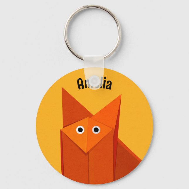 Kawaii Niedlich Origami Fox Geometric Art Yellow N Schlüsselanhänger (Vorderseite)