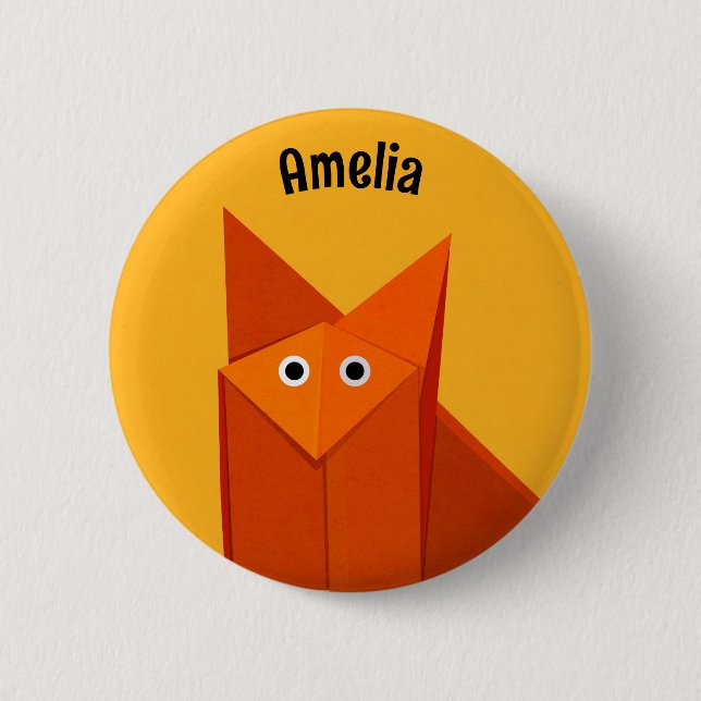 Kawaii Niedlich Origami Fox Yellow Geometric Art N Button (Vorderseite)