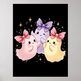 Kawaii Niedlich Pastel Ghosts mit Bows Poster