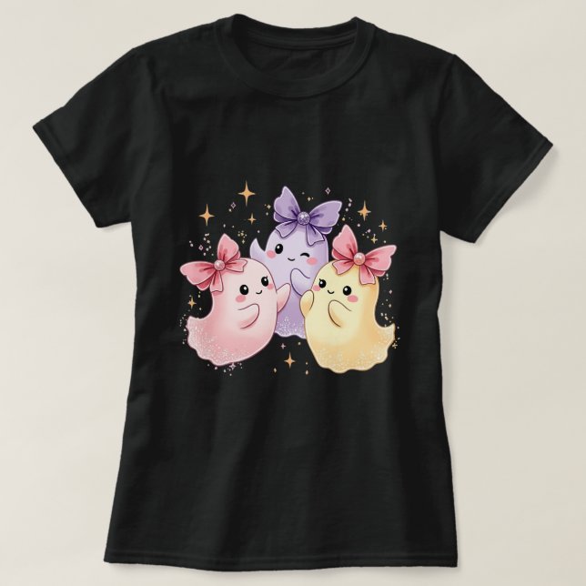 Kawaii Niedlich Pastel Ghosts mit Bows T-Shirt (Design vorne)