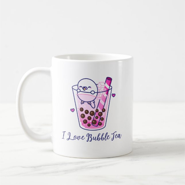 Kawaii Niedlich Pastel Pink Budgie Boba Bubble Tee Kaffeetasse (Links)