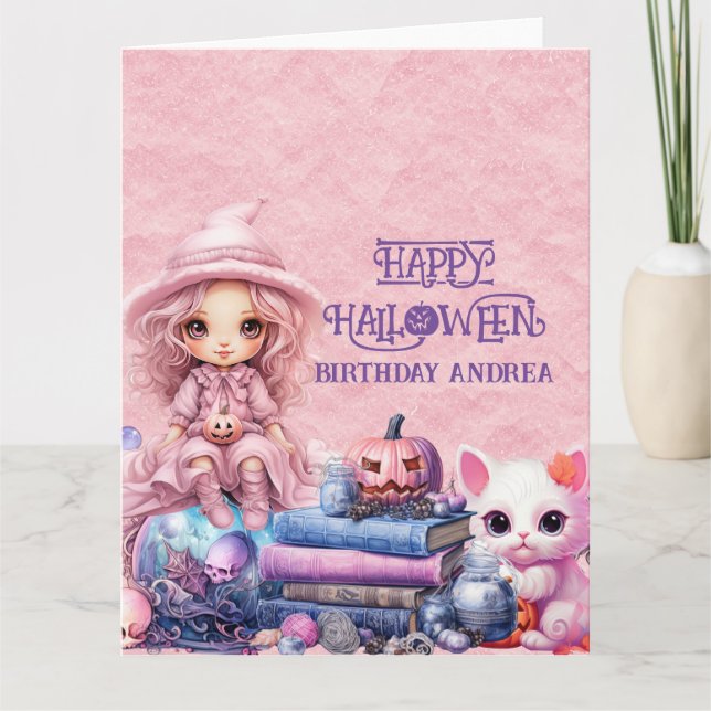 Kawaii Niedlich Pink Halloween Karte (Vorderseite)