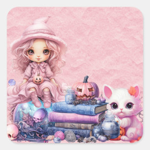Kawaii Niedlich Pink Halloween Quadratischer Aufkleber