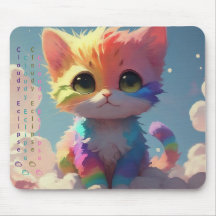 Kawaii Niedlich Rainbow Kitten On a Cloud Mousepad