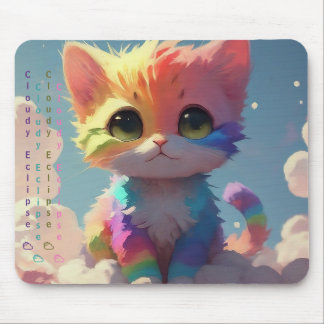 Kawaii Niedlich Rainbow Kitten On a Cloud Mousepad