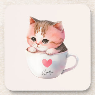 Kawaii Niedlich Striped Pink Chibi Cat Getränkeuntersetzer