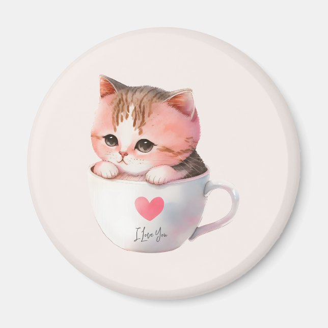 Kawaii Niedlich Striped Pink Chibi Cat Magnet (Vorne)