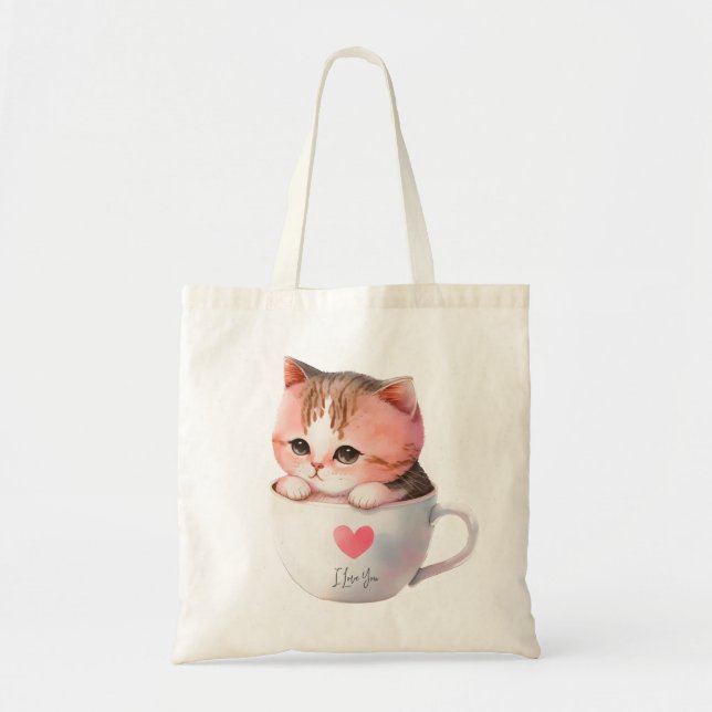Kawaii Niedlich Striped Pink Chibi Cat Tragetasche (Vorne)