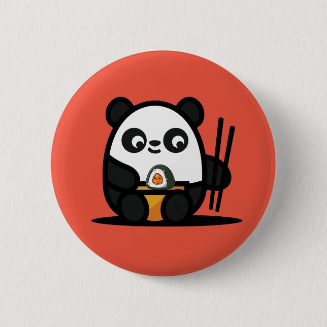 Kawaii Niedlich Sushi Panda Button (Vorderseite)