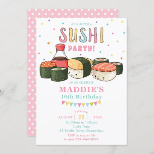 Kawaii Niedlich Sushi Party Pastel Girl Einladung