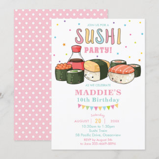 Kawaii Niedlich Sushi Party Pastel Girl Einladung