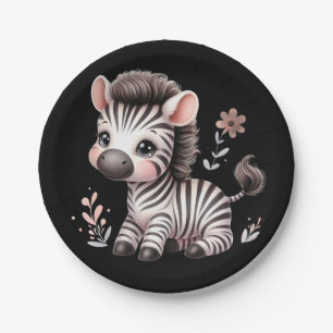 Kawaii Niedlich Zebra Wildlife Fun Black and White Pappteller