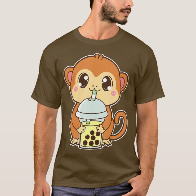 Kawaii Niedlich Zodiac Boba Monkey Banana Bubble T T-Shirt (Vorderseite)