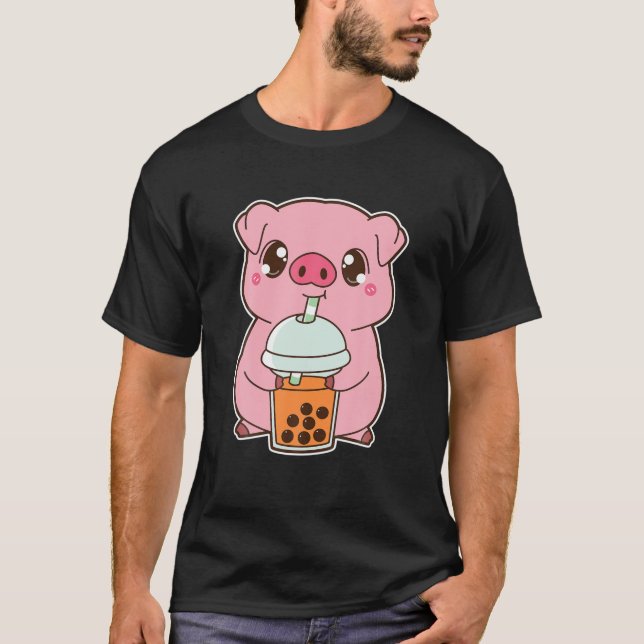 Kawaii Niedlich Zodiac Boba Pig Thai Iced Blubble  T-Shirt (Vorderseite)