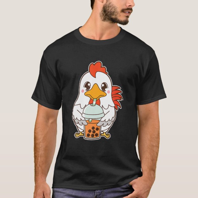Kawaii Niedlich Zodiac Boba Rooster Thai Iced Blas T-Shirt (Vorderseite)