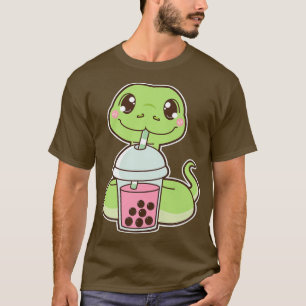 Kawaii Niedlich Zodiac Boba Snake Strawberry Bubbl T-Shirt