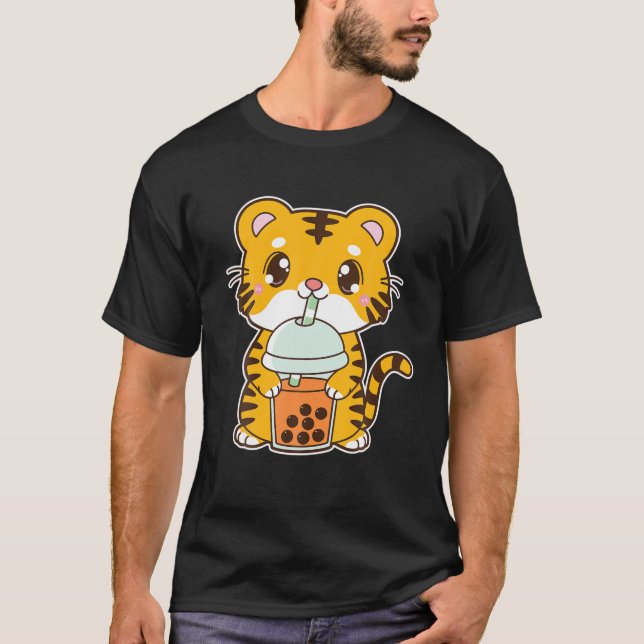 Kawaii Niedlich Zodiac Boba Tiger Thai Iced Bubble T-Shirt (Vorderseite)