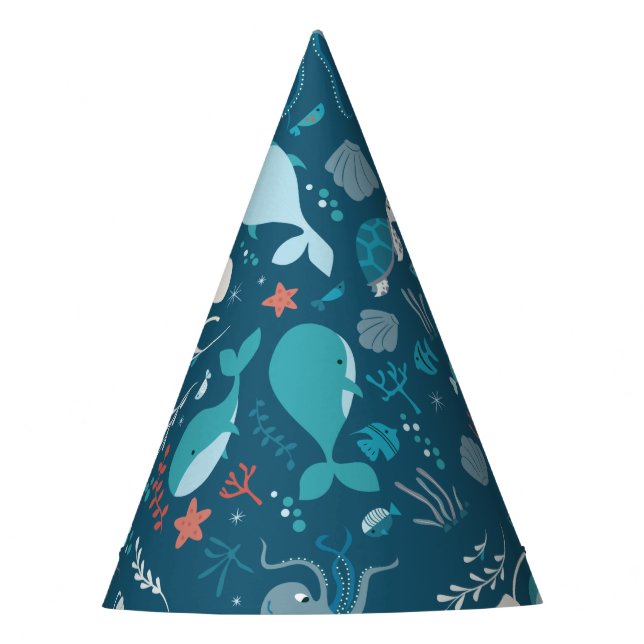 Kawaii Niedliche Blauwale und Meeresleben. Partyhütchen (Vorderseite)