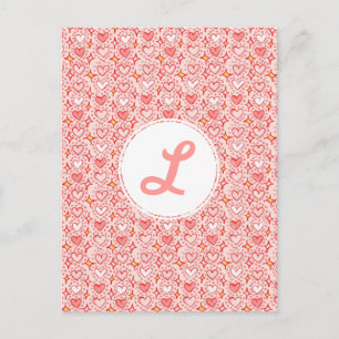 Kawaii niedliche handgezogene Herzen Rosa Monogram Postkarte