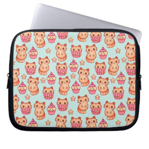 Kawaii Niedliche Katzen Cupcakes Pink und Blau Mus Laptopschutzhülle