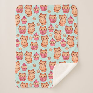 Kawaii Niedliche Katzen Cupcakes Pink und Blau Mus Sherpadecke