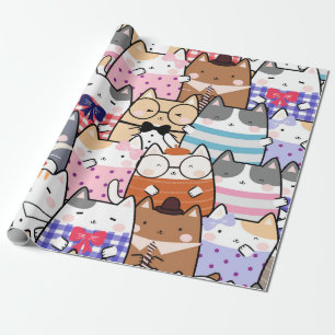 Kawaii Niedliche Katzen Nahtloses Muster Geschenkpapier