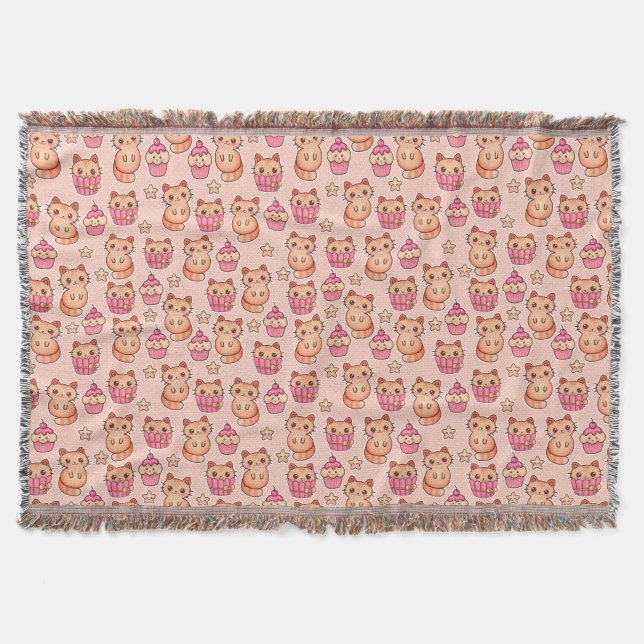 Kawaii Niedliche Katzen und Cupcakes rosa Muster Decke (Vorderseite)