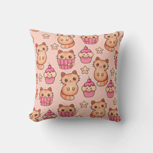 Kawaii Niedliche Katzen und Cupcakes rosa Muster Kissen