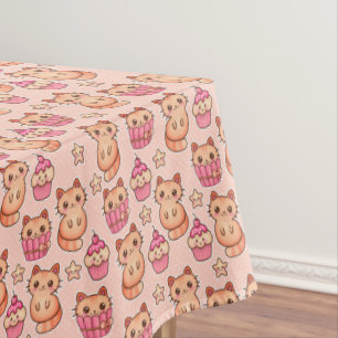 Kawaii Niedliche Katzen und Cupcakes rosa Muster Tischdecke