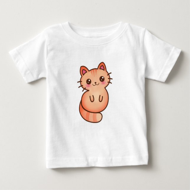 Kawaii niedliche orange Katzen-Illustration Baby T-shirt (Vorderseite)