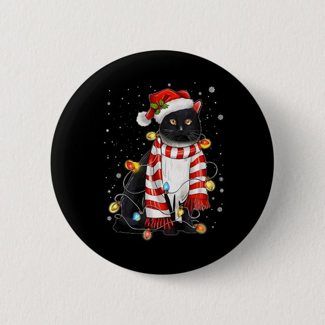 Kawaii Niedliche schwarze Katze Santa hat sich im  Button (Vorderseite)