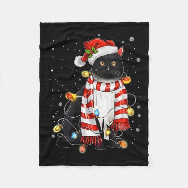 Kawaii Niedliche schwarze Katze Santa hat sich im  Fleecedecke (Vorderseite)